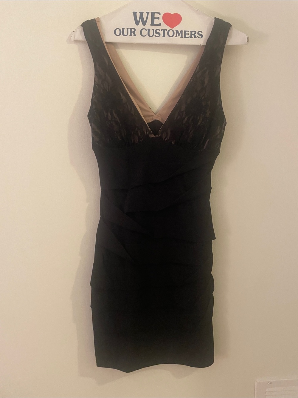 City Studio Black V-Neck Layered Mini Dress with Nude Lining